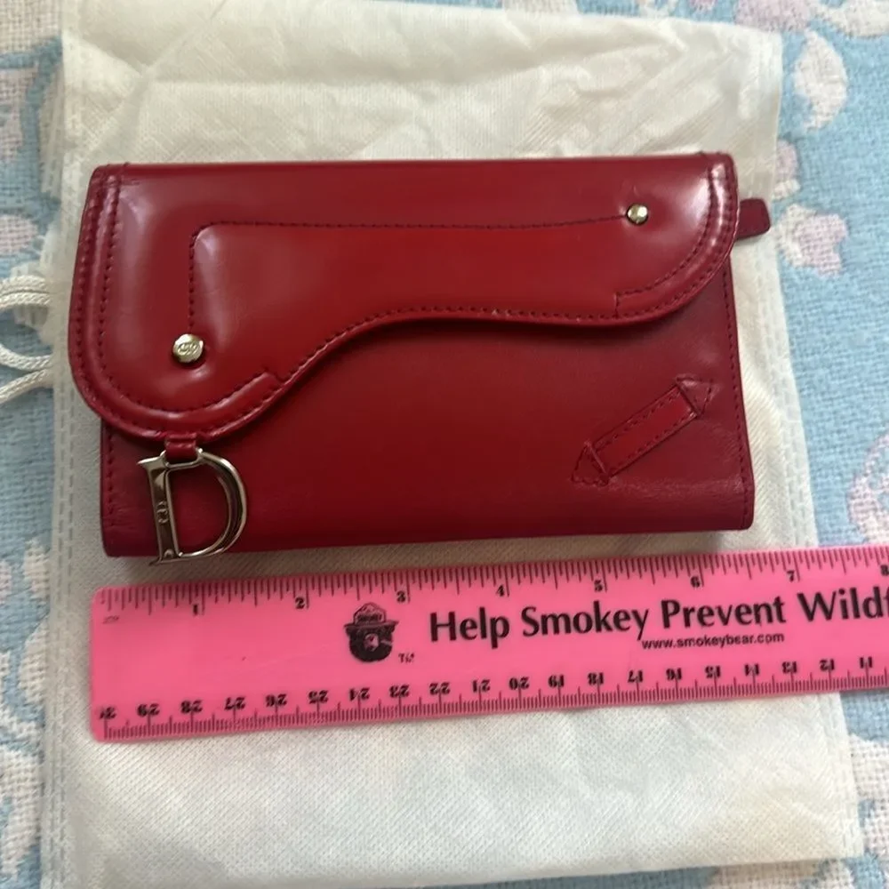 VTG *Christian Dior* AUTHENTIC Saddle Flap Red 2-Way French Wallet Clutch